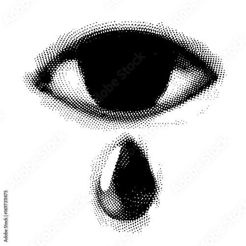 Vector Dramatic eye and teardrop in halftone style.