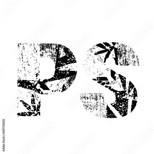 Vector Distressed letters PS with cannabis leaf details.