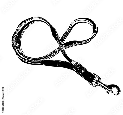 Vector Detailed of a black dog leash with a metal clasp.