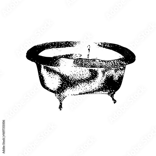 Vector Vintage clawfoot bathtub in dotted style.