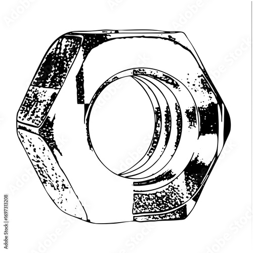 Vector Detailed vector of a hexagonal nut and bolt assembly.