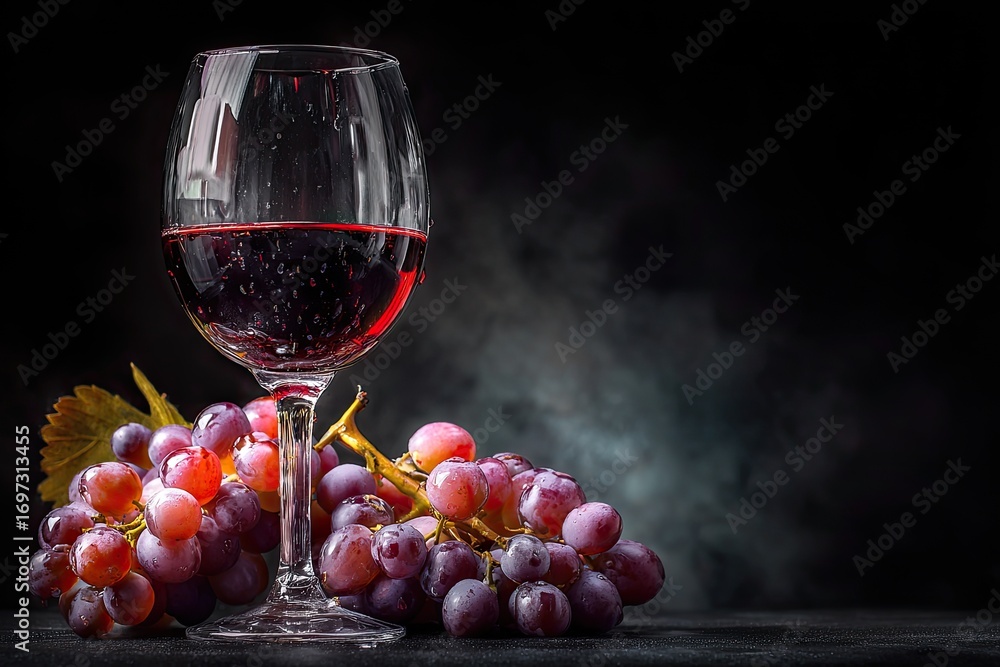 custom made wallpaper toronto digitalRed wine glass and grapes on dark background