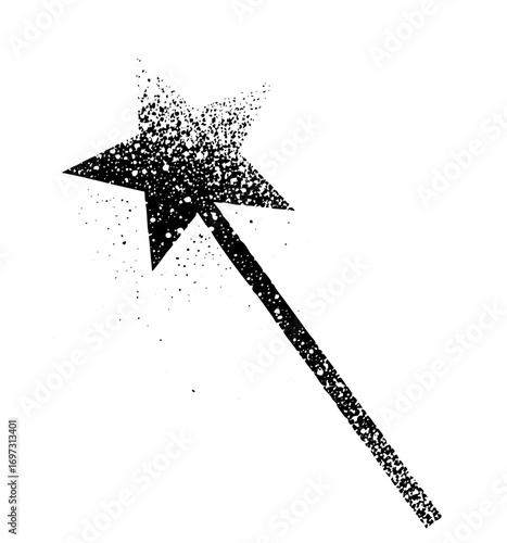 Vector Disintegrating star wand with sparkling trail.
