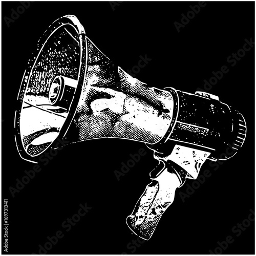 Vector Vintage megaphone with halftone texture.