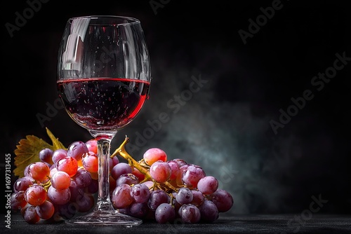 Wallpaper Mural Red wine glass and grapes on dark background Torontodigital.ca
