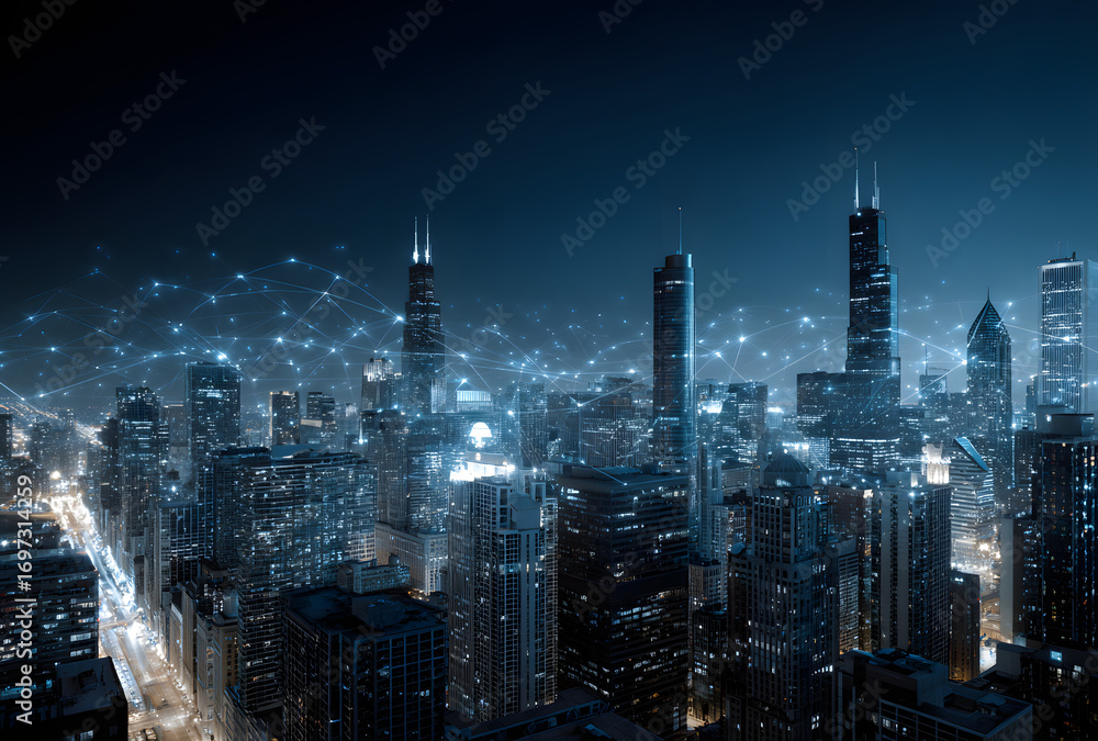 Fototapeta premium Downtown chicago cityscape with a techology theme