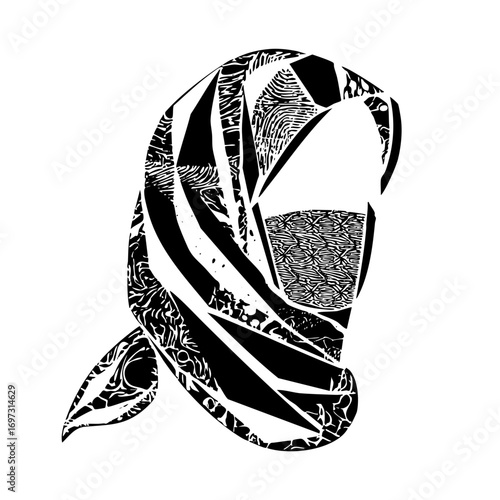 Vector Intricate patterned headscarf with swirling designs.