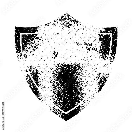 Vector Distressed heraldic shield with angular and central void.