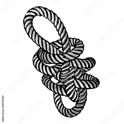Vector Intricate knotted rope with striped texture.