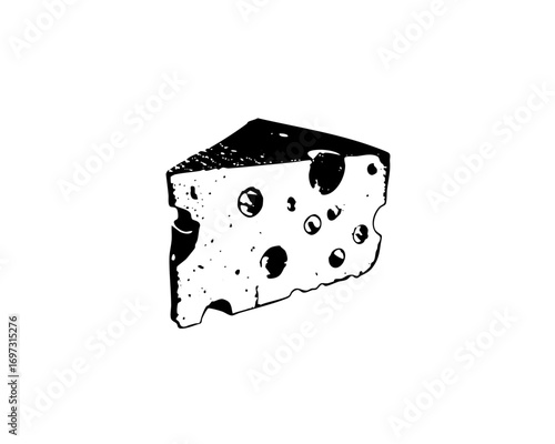 Vector Black and white of a cheese wedge with holes.