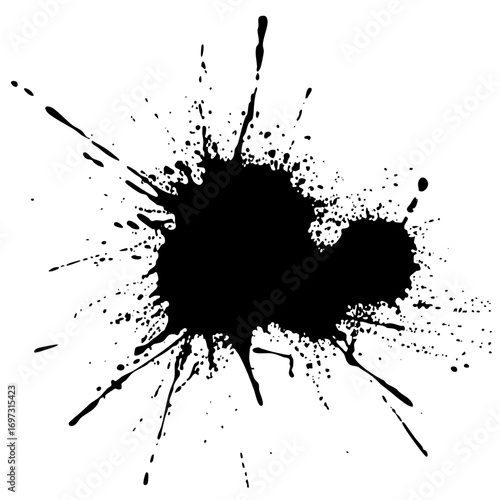 Vector Dynamic black splash with scattered droplets creates an energetic abstract .