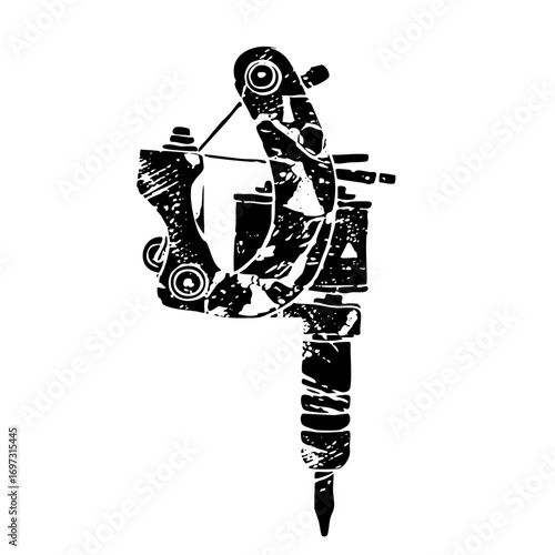Vector Detailed of a classic tattoo machine in black.