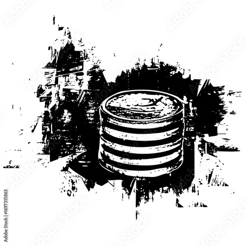 Vector Stacked cylindrical containers with a dark textured top .
