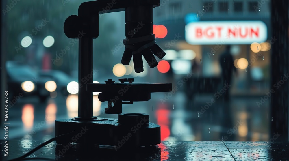 Obraz premium Microscope Rainy City.