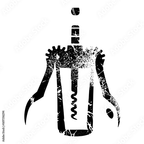 Vector Distressed black vector of a wine opener with a cork.