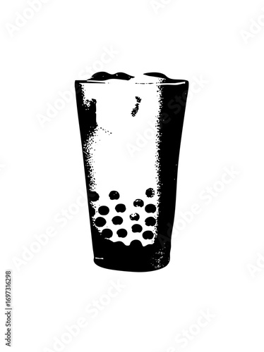 Vector Black and white of a bubble tea with tapioca pearls.