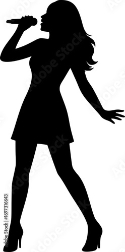 Female popstar singer performer silhouette vector black and white icon isolated illustration image decal design file download