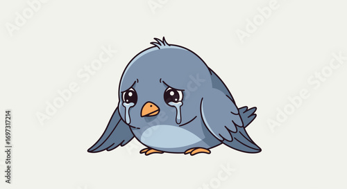 Crying Blue Bird Illustration, Expressing Sadness and Loneliness, Ideal for Children's Books and Emotional Awareness Campaigns