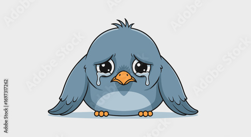 Expressive Cartoon Bird Displaying Sadness and Tears, Conveying Emotions and Vulnerability for Educational or Mental Health Awareness Content