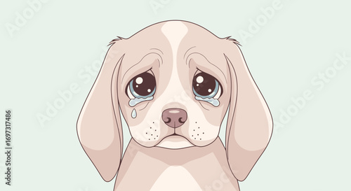Heartbreaking Illustration of a Crying Puppy with Large, Tearful Eyes, Conveying Sadness and Vulnerability for Emotional and Pet-Related Content