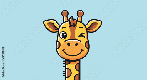 Playful Giraffe Character Illustration with Winking Eye and Smiling Face for Children's Educational Materials and Animal-Themed Designs