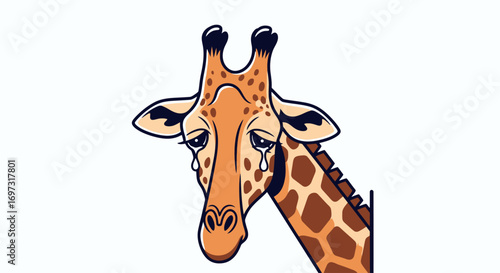 Cartoon Giraffe with Sad Expression and Tears, Ideal for Emotional Concepts, Children's Illustrations, or Animal Welfare Campaigns