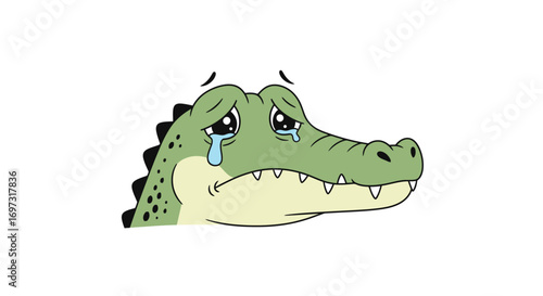 Cartoon Crocodile Crying Illustration for Children's Storybooks, Educational Materials, and Animated Content Depicting Emotions and Animal Characters