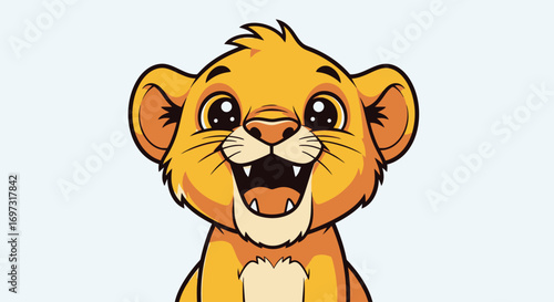 Adorable Lion Cub Illustration Featuring a Playful Expression and Bright Colors, Suitable for Children's Books and Educational Materials.