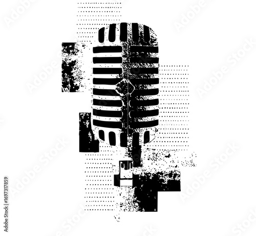 Vector Distressed vintage microphone with textured details.