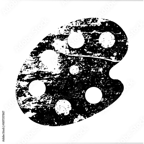 Vector Distressed painters palette with circular wells.