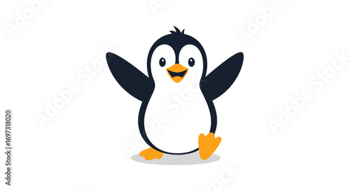 Cheerful Penguin Character Illustration for Children's Books and Educational Resources, Promoting Wildlife Awareness and Conservation Through Engaging and Playful Visuals