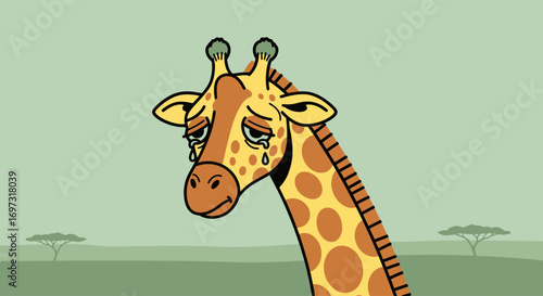 Cartoon Giraffe with Tearful Expression Depicting Sadness and Vulnerability for Emotional Storytelling and Children's Educational Materials