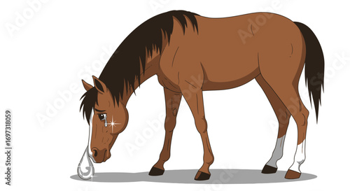 Cartoon Illustration of a Sad Brown Horse with Tears, Ideal for Children's Books, Educational Materials, or Animal Welfare Campaigns.