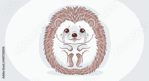 Adorable Hedgehog Illustration Expressing Sadness with Tears. Suitable for educational resources on emotions, children's books, and mental health awareness campaigns.