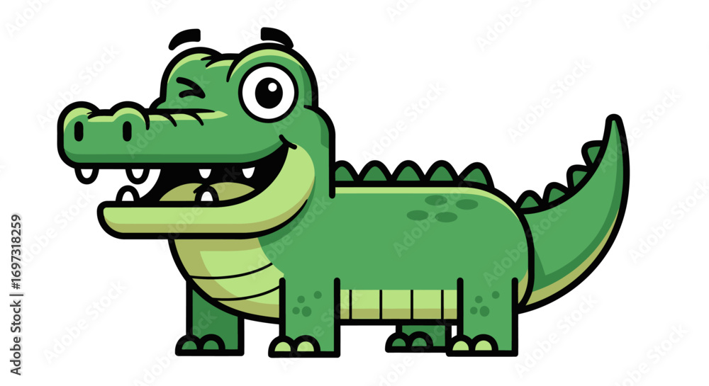 Obraz premium Cheerful Green Alligator Character Illustration for Children's Books and Educational Materials, Perfect for Promoting Wildlife Awareness and Conservation Efforts