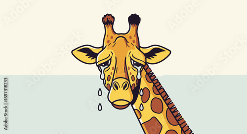Cartoon Giraffe Weeping Profusely, Illustrating Sadness and Emotional Expression for Children's Books and Educational Materials