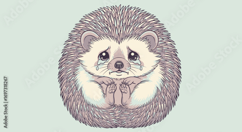 Crying Hedgehog Illustration with Tearful Eyes and Prickly Fur for Expressing Sadness and Vulnerability in Children's Books and Emotional Wellness Content