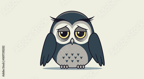 Illustration of a Depressed Owl Character with Droopy Eyes and Sad Expression, Suitable for Educational Materials and Mental Health Awareness Campaigns.