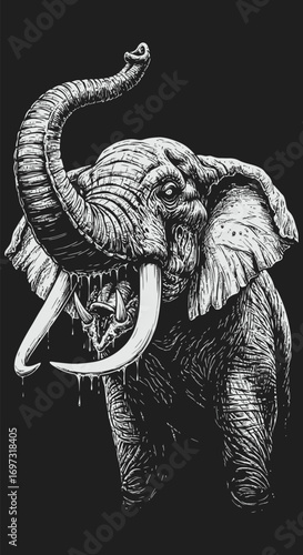 Menacing Elephant Illustration Detailed Ink Drawing of a GrimFaced Pachyderm.