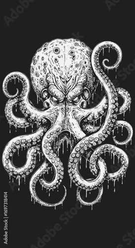 Menacing Dripping Octopus Ink Illustration.