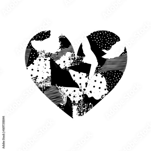 Vector Abstract broken heart with textured .