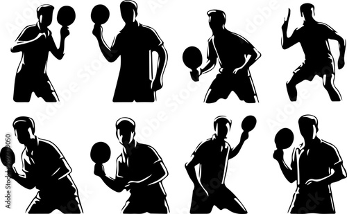 Collection of vector images of table tennis athlete silhouette illustrations