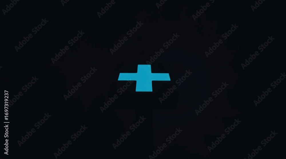 Fototapeta premium Teal Plus Sign on Dark Background.