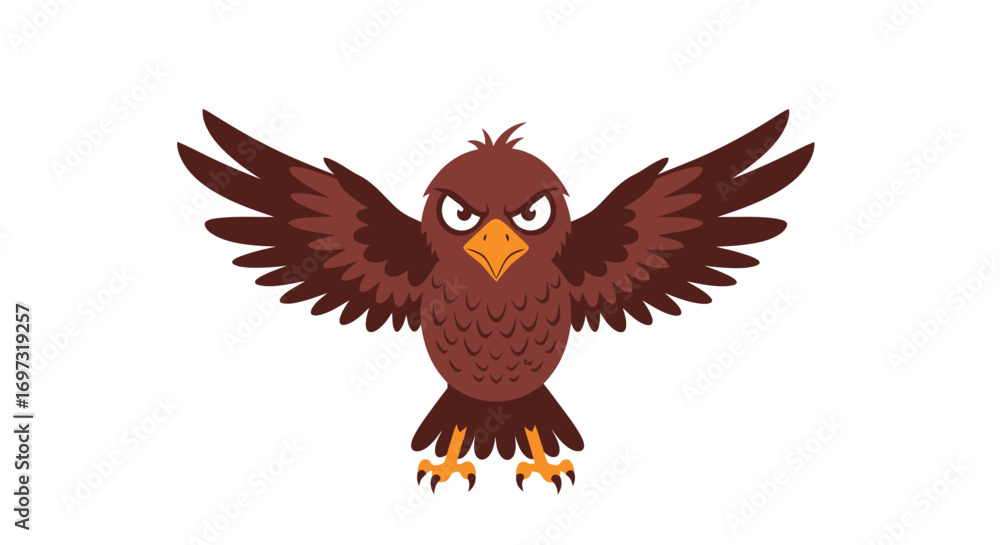 Obraz premium Cartoon Brown Eagle Spreading Wings in Anger, Ideal for Children's Education Materials, Animal Illustration, and Wildlife Conservation Awareness Campaigns.