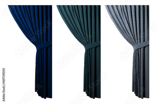 3D textile depiction of colorful draped curtains