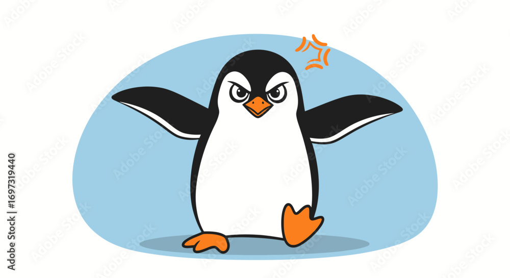 Obraz premium Angry Penguin Cartoon Character with Attitude, Expressing Frustration and Irritation. Suitable for illustrating emotions, children's content, and humorous designs