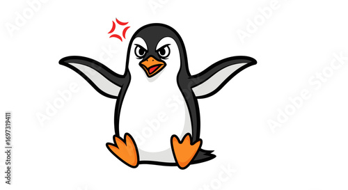 Cartoon Penguin with Angry Expression for Use in Educational Materials, Children's Books, and Animated Content about Emotions and Animal Behavior