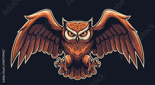 Majestic Owl Illustration with Spread Wings Depicting Wisdom and Power for Educational Materials and Wildlife Conservation Campaigns.