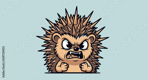 Cartoon Hedgehog with Angry Expression, Spiky Fur, and Fists Clenched, Ideal for Children's Books, Educational Materials, and Wildlife Conservation Campaigns