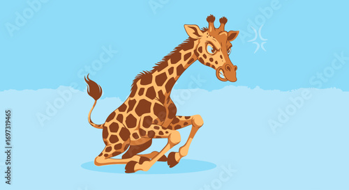 Cartoon Giraffe Running with Angry Expression, Suitable for Children's Education, Animated Content, and Animal-Themed Illustrations